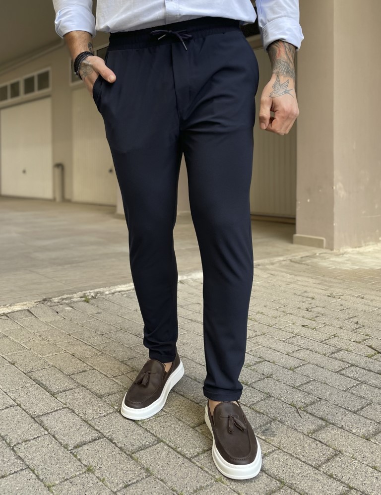 Ανδρικό μπλε υφασμάτινο παντελόνι loose fit FCL005B φωτογραφία